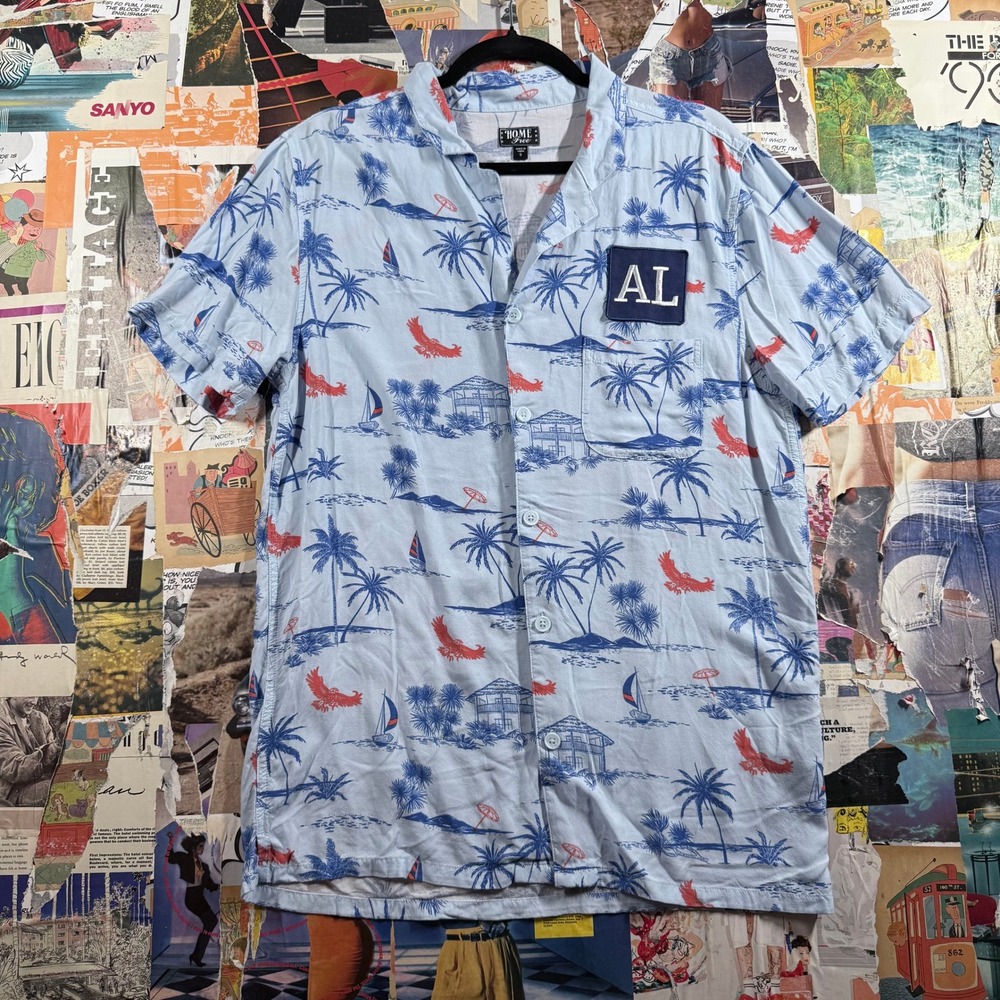 Collector's Home Free AL Alabama Mens Palm Tree‎ Button Down Aloha Shirt - Small